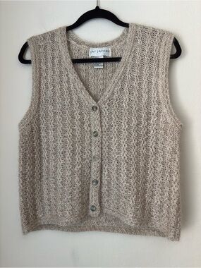 Jay Jacobs Vintage Silk Mohair Wool Knit Vest Size Large 90s Minimalist Natural